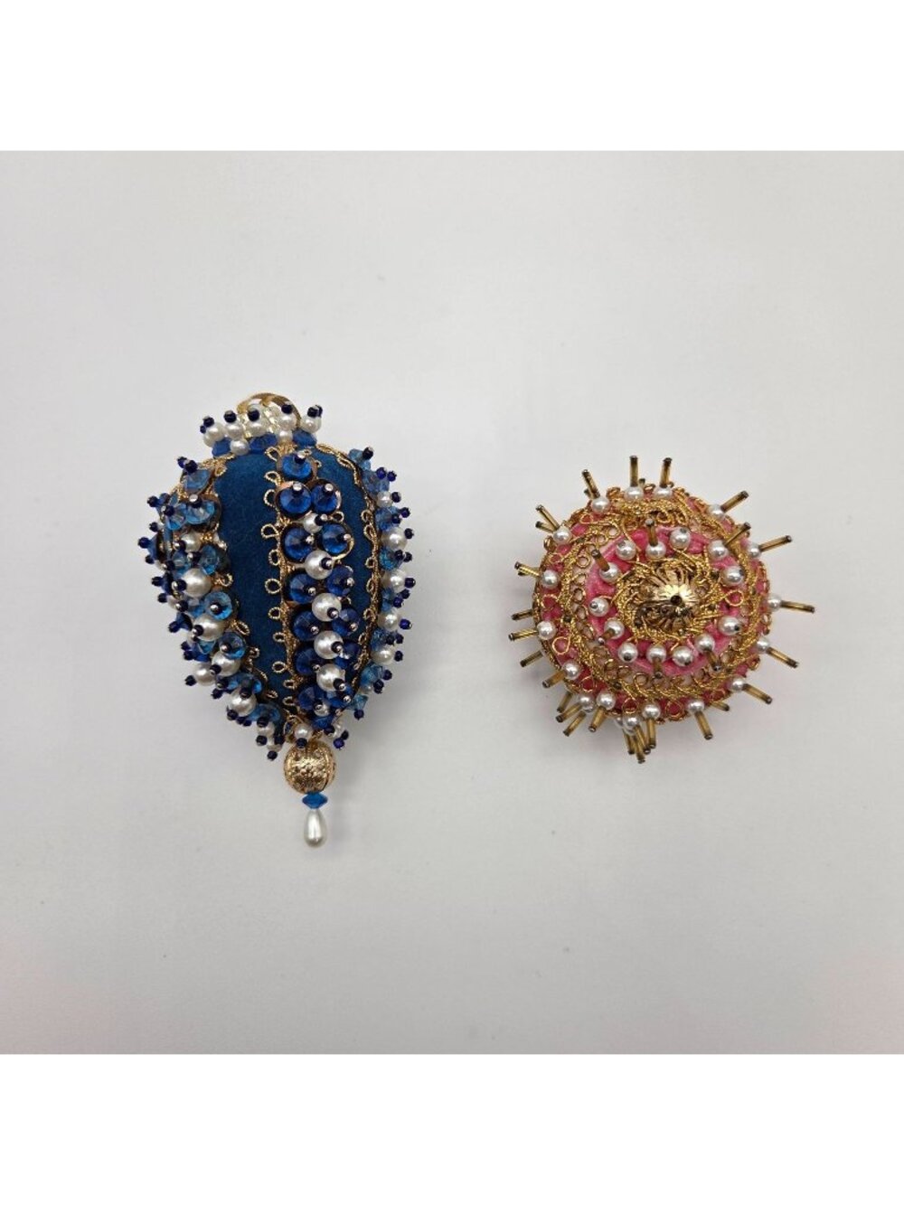 Vintage Push Pin Sequin Beaded Ornaments Set Of 2